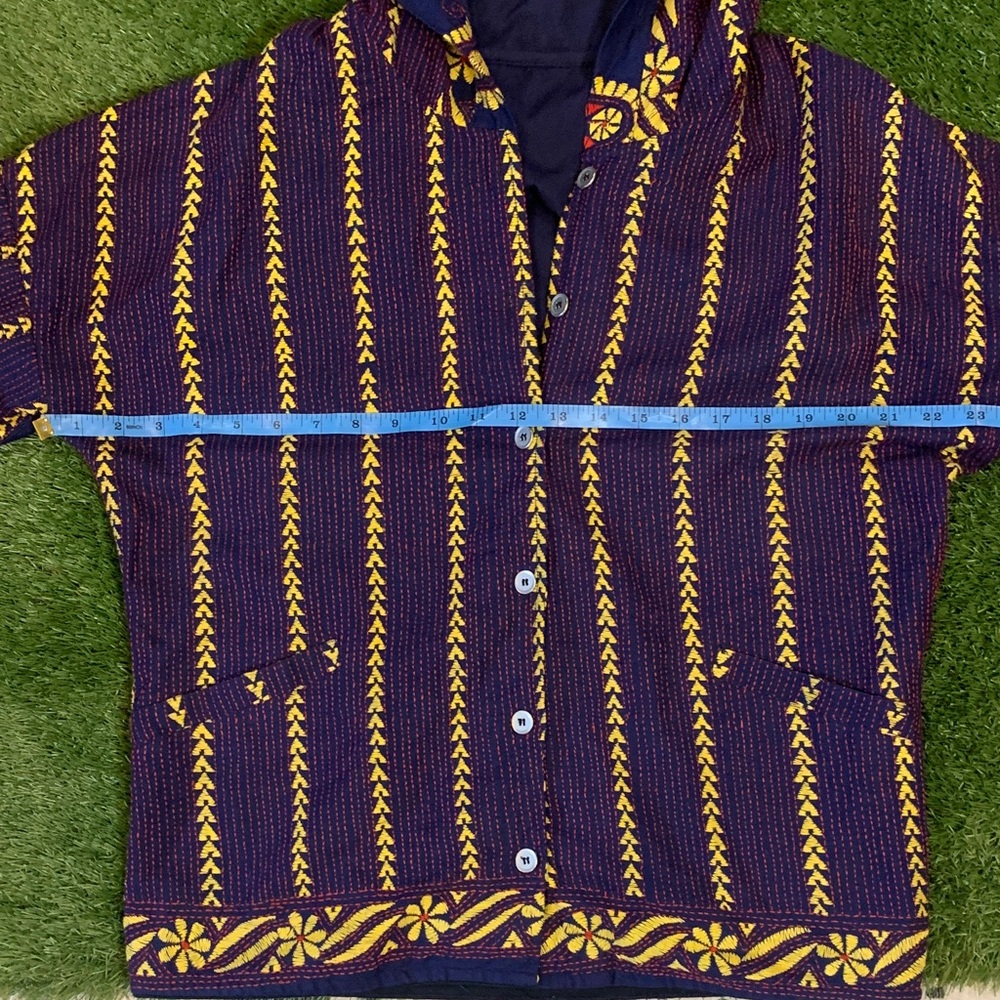 Navy, orange & Yellow Hooded Cardigan Embroidered Jacket - Picture 8 of 9
